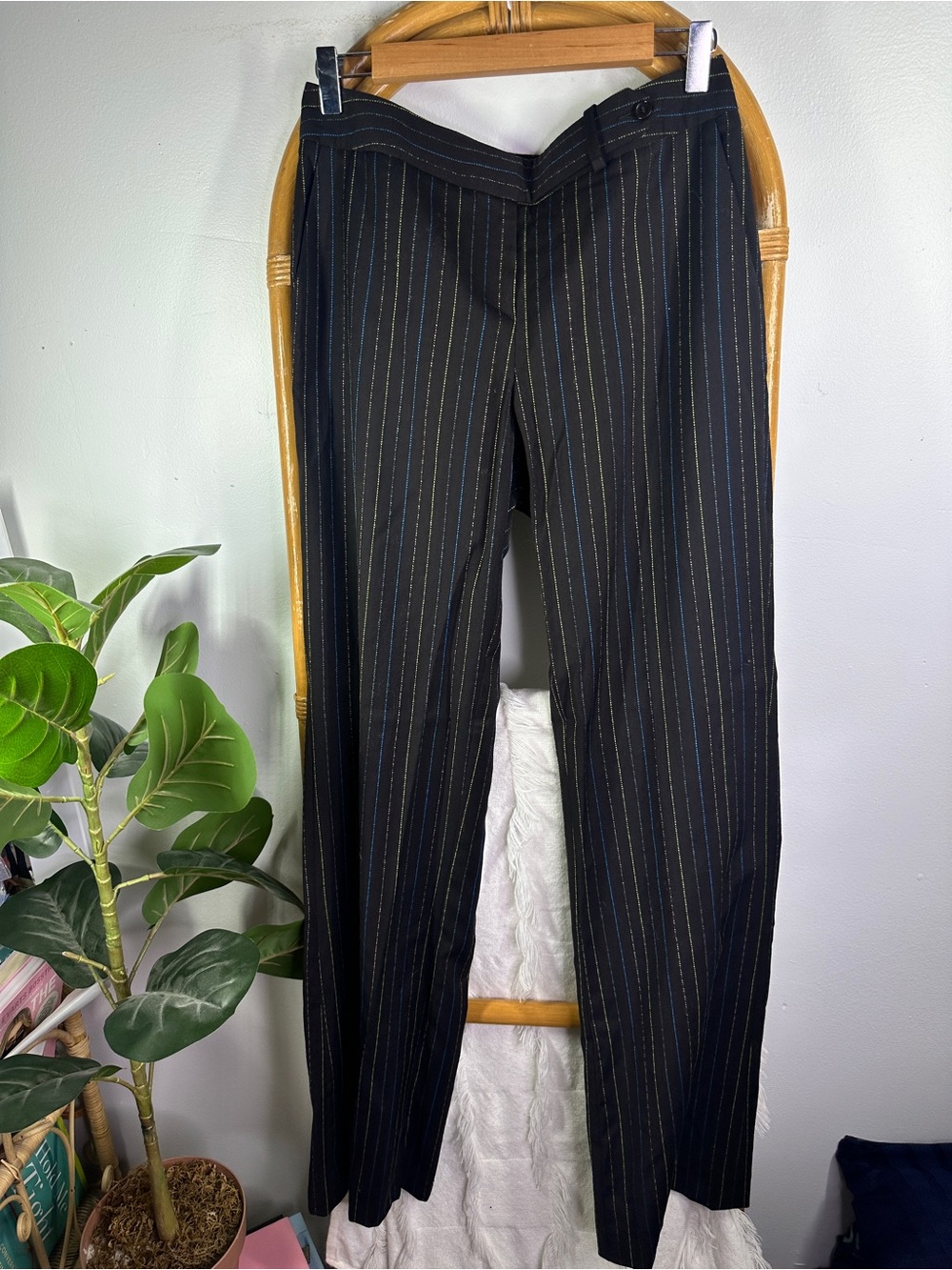 Vintage Missoni Brown Striped Green and Blue Pinstripe Pants sz 44